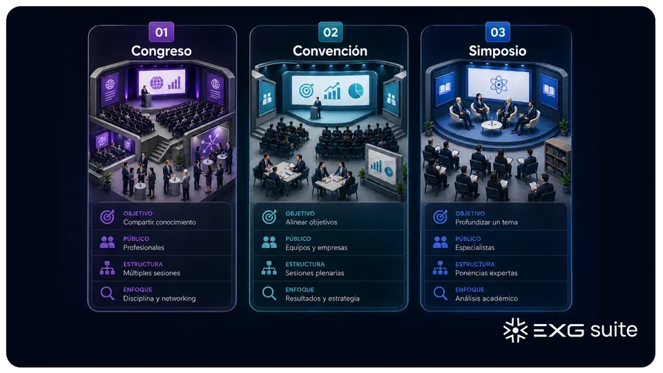 Infografía: congreso vs convención vs simposio