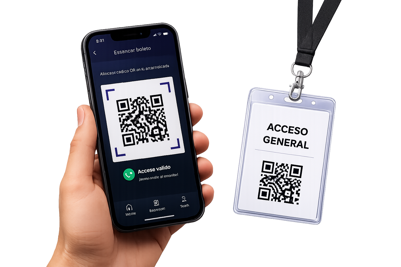 Aplicación móvil para escanear un acceso QR junto a un gafete acreditado